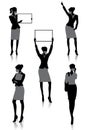 Set of silhouettes of a businesswoman holding a board.