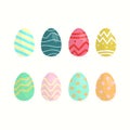 Happy Easter.Set of Easter eggs with different texture on a white background.Spring holiday. Vector Illustration.Happy easter eggs