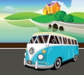 Vector illustration with old bus. Royalty Free Stock Photo