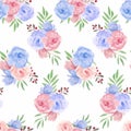 Seamless pattern with watercolor pink blue rose flower Royalty Free Stock Photo