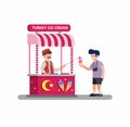 Man selling ice cream traditional street food from turkey in cartoon flat illustration vector isolated in white background Royalty Free Stock Photo