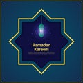 Ramadan Kareem islamic illustration vector design with hanging lantern and gold frame for Background and Banner. Royalty Free Stock Photo