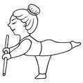 Sweet illustration. Woman doing yoga or gim, she holds a stick in her hands. Royalty Free Stock Photo