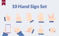 10 hand sign set, flat illustration. gesturing hands
