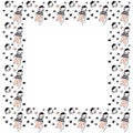 A square frame of young tigers in teenage clothes, their portraits in caps and with ruddy cheeks, stars and cats footprints on a w Royalty Free Stock Photo