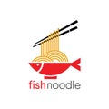 Fish Noodle Chinese Restaurant and Food Logo Vector