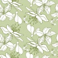 Delicate romantic flowers of apple and lily of the valley on a light green background