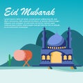Eid mubarak background, illustration with mosque, vector illustration, eid mubarak 2020, Elegant eid mubarak decorative festival c