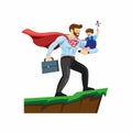 Superdad carrying son, happy father`s day illustration in cartoon flat illustration vector isolated in white background Royalty Free Stock Photo