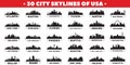 30 city skyline silhouettes of United States of America vector design Royalty Free Stock Photo