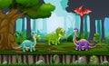 Happy dinosaurs cartoon at the jungle