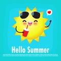 Hello summer cute the sun poster. summer party design template isolated on background for card, poster, banner, web design Royalty Free Stock Photo