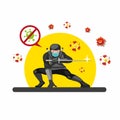 Ninja wear mask destroy cell bacteria virus with sword katana. ninja pose behind sunset. in cartoon flat illustration vector Royalty Free Stock Photo