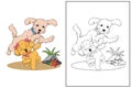 Poodle dog happy coloring page vector