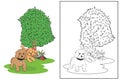 Poodle dog in the garden coloring page vector