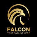 Falcon logo. Gold head of eagle circle symbol . Royalty Free Stock Photo