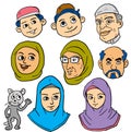 Muslim people  faces cartoon set Royalty Free Stock Photo