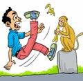 Funny cartoon, a man fell down on the street. Royalty Free Stock Photo