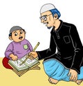 Muslim kid learning quran with his grandpa Royalty Free Stock Photo