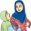 Muslim girl and her mother talking