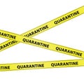 Yellow warning tape strips with the text `QUARANTINE`, caution concept, isolated on white background, transparent vector Royalty Free Stock Photo