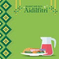Hari Raya Aidilfitri - ketupat, malay pastry & rose syrup drink flat design