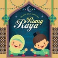 Hari Raya Aidilfitri - cartoon muslim return hometown to celebrate idul fitri