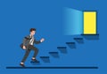 Office worker climbing up stairs to exit door, business man finding way to escape cartoon flat illustration vector Royalty Free Stock Photo