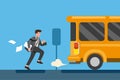 Businessman late for work or a meeting. Employee is running after bus. cartoon flat Illustration vector