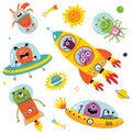 Funny monsters in space. Vector illustration Royalty Free Stock Photo