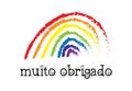 Thank you in Portuguese with a rainbow vector