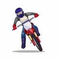 Man riding motocross dirt bike, racer motorbike trail cornering in cartoon flat illustration vector isolated in white background