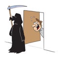 Man opening door to the grim reaper