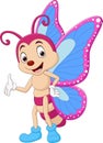 Cartoon funny butterfly waving hand