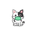 Cartoon character white cute cat wearing protective face mask