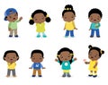 Cute Little African American Children in Colorful Clothes Happy Standing Poses