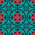 Seamless Mandala Design Pattern in Teal, Orange and Pink