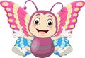 Cartoon baby butterfly sitting and waving