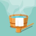 Hot spring icon,tub and towel isolated on background