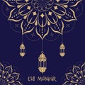 Eid mubarak lantern with gold flower mandala concept Royalty Free Stock Photo