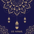 Eid mubarak lantern with gold flower mandala concept