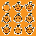 Set of Cute Orange Mini Character Adorable Fruit Illustration