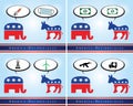 4 illustrations of donkey and elephant representing the Democrat and Republican parties in times of the covid-19 virus