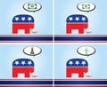 4 illustrations of elephant representing the Republican party in times of the covid-19 virus