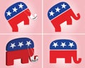 Four illustrations of the Republican elephant with and without covid-19 masks