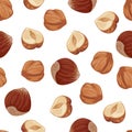 Hazelnuts seamless pattern. Nuts on a white background. Vector illustration