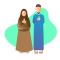 Illustration of couple muslim happy ied mubarak kareem