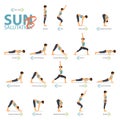 Infographic of 6 Yoga poses for Yoga at home in concept of Yoga Sun Salutation B in flat design.