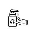 Washing hand with sanitizer liquid soap vector line icon Royalty Free Stock Photo