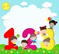 Cartoon kids with 123 numbers, children with Numbers, background Vector Illustration. Royalty Free Stock Photo